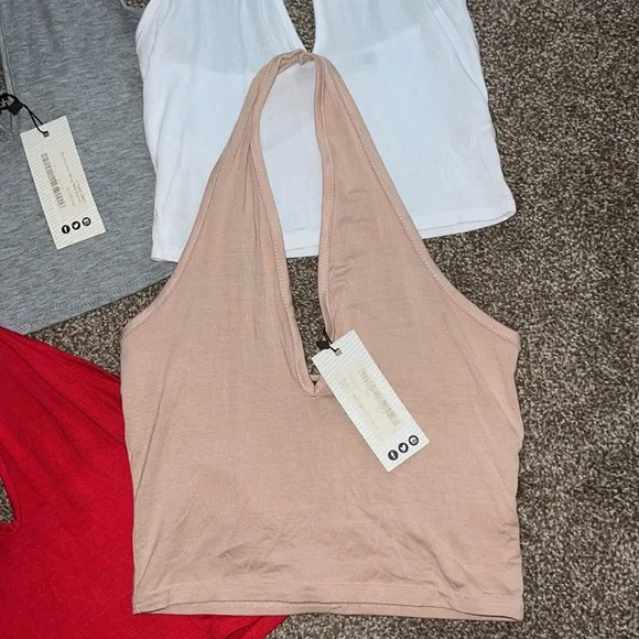Boohoo Halter Top Bundle White Black Red Grey Gray Nude Beige Small Medium Hot - Picture 6 of 6